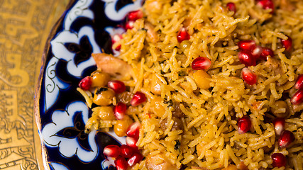Image showing Oriental shah pilaf, pilaw, plov, rice with meat