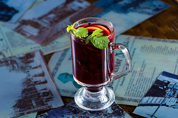 Image showing Blackberry tea in a glass cup