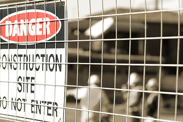 Image showing Signage and construction workers