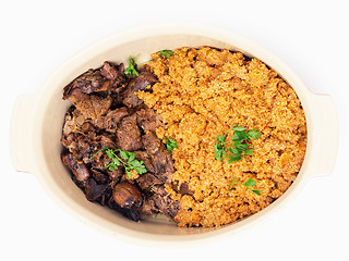 Image showing Turkish lamb and pilaf bowl