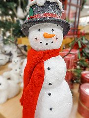 Image showing Christmas snowman in a hat and scarf