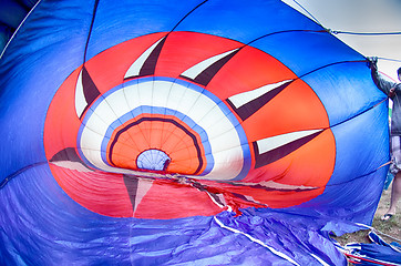 Image showing Colorful hot air balloons at festival 