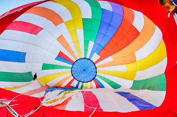 Image showing Colorful hot air balloons at festival 