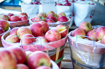 Image showing Large bushel basket full of fresh locally grown red apples at lo