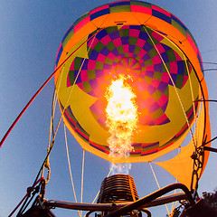 Image showing Fire heats the air inside a hot air balloon at balloon festival 