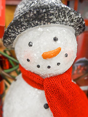 Image showing Christmas snowman in a hat and scarf