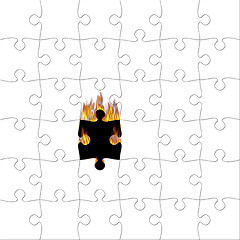Image showing Puzzle with piece on fire