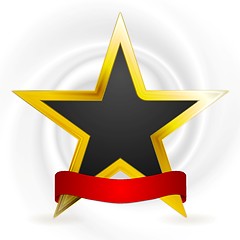 Image showing Gold star and red ribbon. Winner design