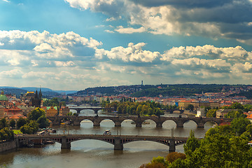 Image showing Bridge and rooftops of Prague