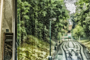 Image showing Funicular: raindrops and cable railway