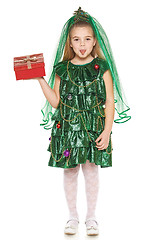 Image showing Girl in Christmas tree costume