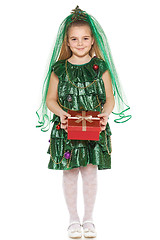 Image showing Girl in Christmas tree costume