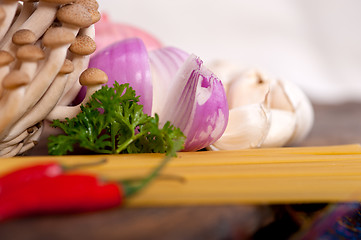 Image showing Italian pasta and mushroom sauce ingredients