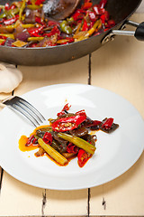 Image showing fried chili pepper and vegetable on a wok pan