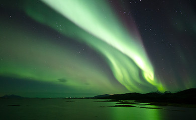 Image showing Northern Light reflected in the sea
