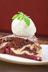 Image showing chocolate cake with jam ice cream