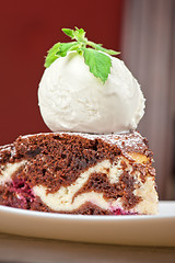 Image showing chocolate cake with jam ice cream