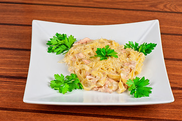 Image showing Pasta with shrimps