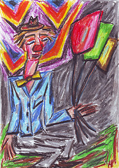 Image showing Clown oil pastel painting