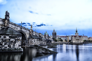 Image showing Night view of Charles Bridge and Vltava