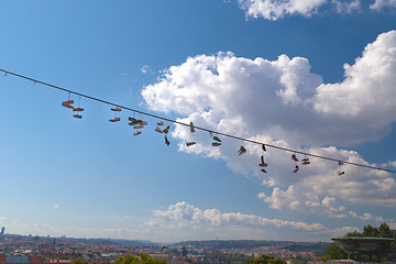 Image showing Shoes hanging over Prague