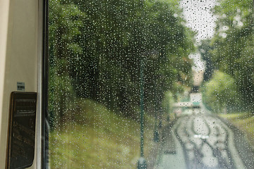 Image showing Funicular: raindrops and cable railway