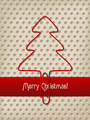 Image showing Christmas greeting with red ribbon and tree shaped paper clip