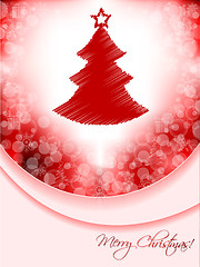 Image showing Red christmas greeting card with scribbled tree and bubble backg