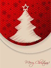 Image showing Red christmas greeting card with scribbled tree and hexagon back