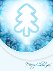 Image showing Blue christmas greeting card with scribbled tree and bubble back