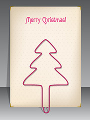 Image showing Christmas greeting with christmas tree shaped paper clip