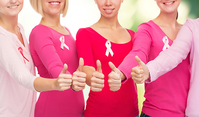 Image showing close up of women with cancer awareness ribbons