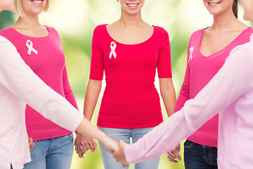 Image showing close up of women with cancer awareness ribbons