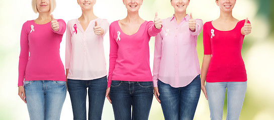 Image showing close up of women with cancer awareness ribbons