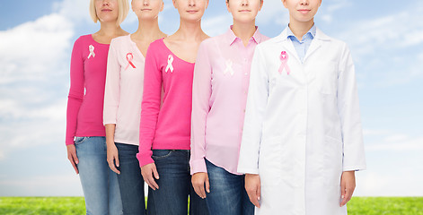 Image showing close up of women with cancer awareness ribbons