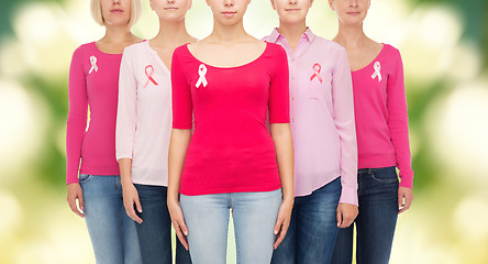 Image showing close up of women with cancer awareness ribbons