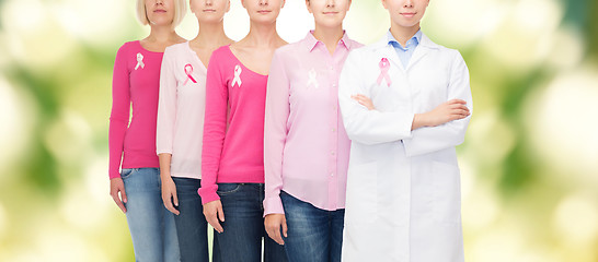 Image showing close up of women with cancer awareness ribbons