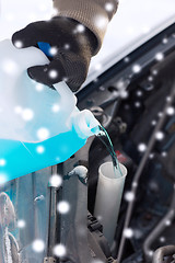 Image showing closeup of man pouring antifreeze into car