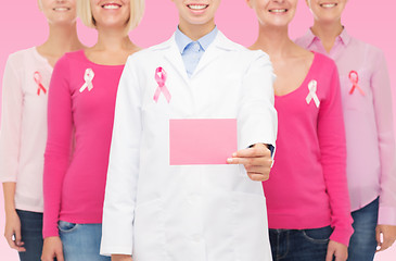 Image showing close up of women with cancer awareness ribbons