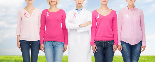 Image showing close up of women with cancer awareness ribbons