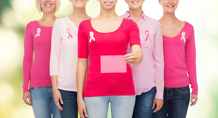 Image showing close up of women with cancer awareness ribbons