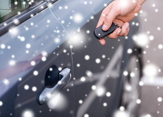 Image showing close up of man with car key outdoors