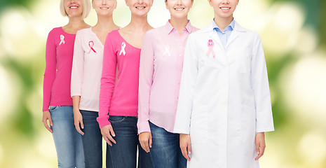 Image showing close up of women with cancer awareness ribbons