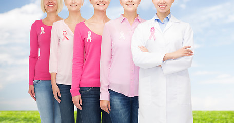 Image showing close up of women with cancer awareness ribbons