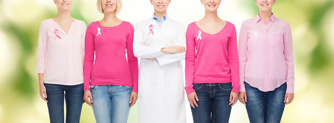 Image showing close up of women with cancer awareness ribbons