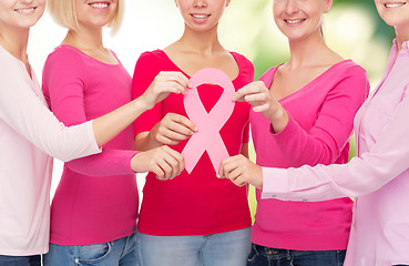 Image showing close up of women with cancer awareness ribbons