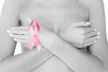 Image showing naked woman with breast cancer awareness ribbon