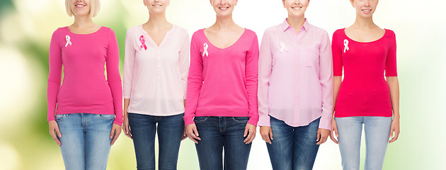 Image showing close up of women with cancer awareness ribbons