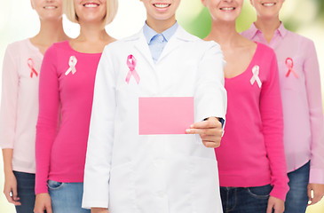 Image showing close up of women with cancer awareness ribbons