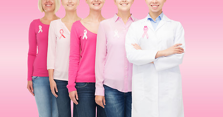 Image showing close up of women with cancer awareness ribbons